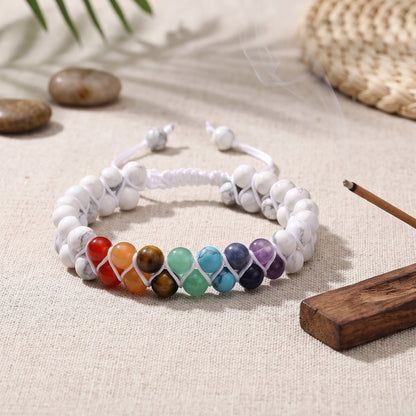 Handwoven Seven Chakra Lava Stone Bracelet