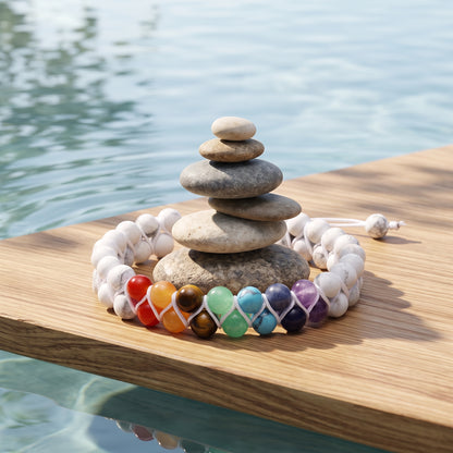 Handwoven Seven Chakra Lava Stone Bracelet